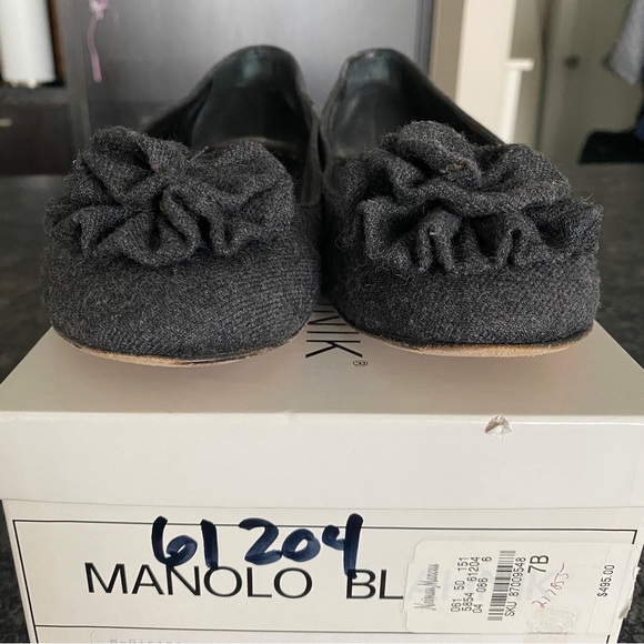 Authentic Manolo Blahnik Gisina Flats Dark Grey Wool Sz 37 - Picture 8 of 12